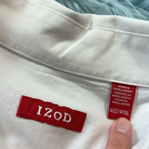 IZOD Cotton White Pocket Long Sleeve Button Down Shirt sz 4XLT - Picture 9 of 11